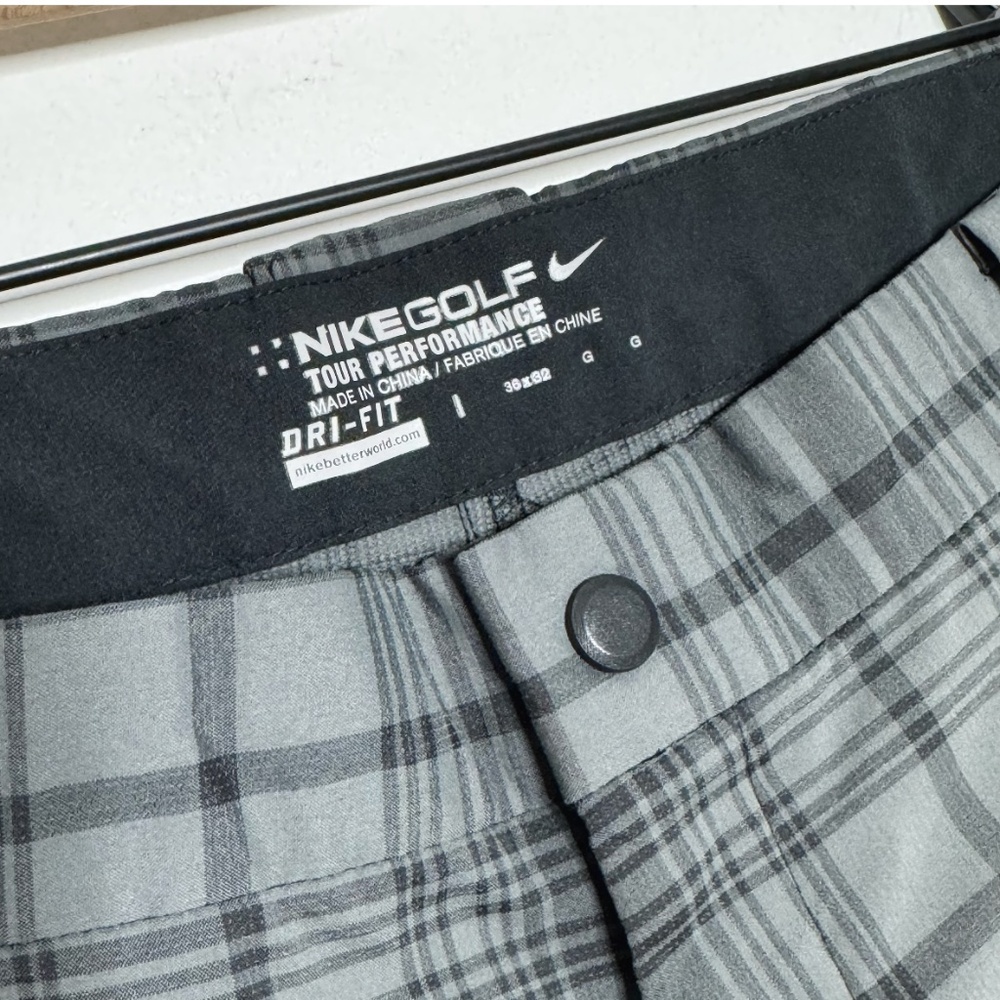 Mens Nike Pants Golf Tour Performance Pants Grey Black Plaid Print Dry- Fit 36 - Picture 6 of 12